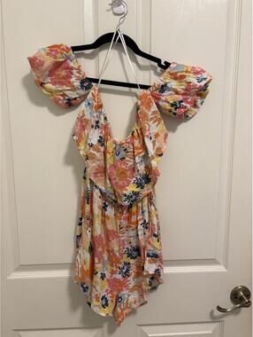 Roxy Another Day Printed Off-Shoulder Romper Size S